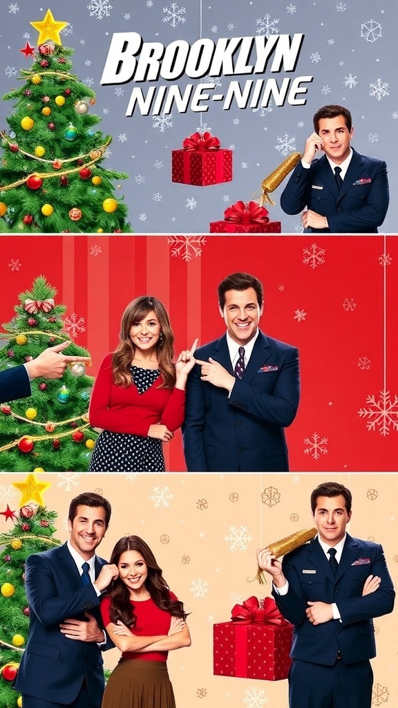 Brooklyn Nine-Nine Christmas Wallpaper Collection Brooklyn Nine-Nine characters in Christmas-themed wallpapers with festive decorations.